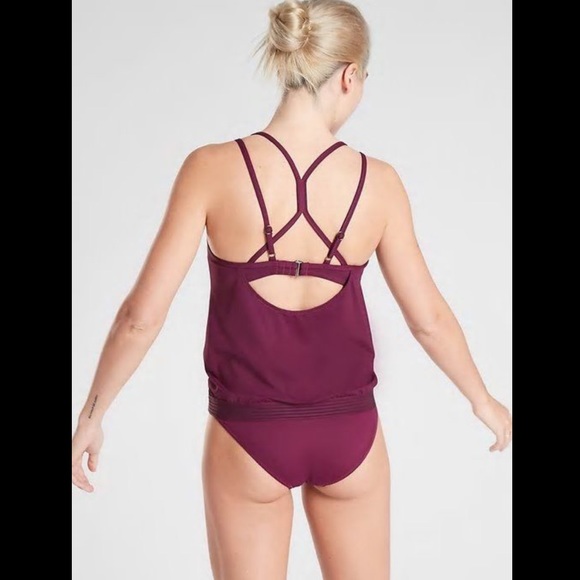 Athleta Cross Back Blousy Swim Tankini Plum Size 32D/DD Small - Picture 4 of 12